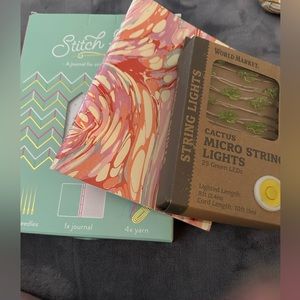 Brand new - cactus  string lights, small paper journal and Stitch-Up journal